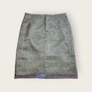 Vintage Y2k early 2000s Old Navy green pastel floral silk midi length skirt